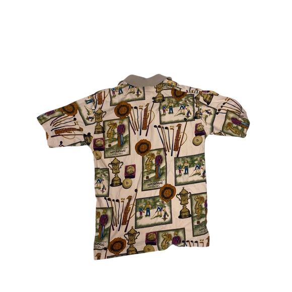 VTG Links Edition All Over Pattern Golf Polo Shirt 100% Cotton Mens Small Casual - Picture 3 of 4